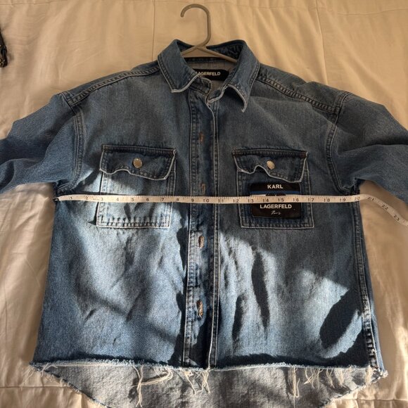 Karl Lagerfeld Paris Denim Boxy Shirt/Jacket with Logo Patch - Picture 6 of 10